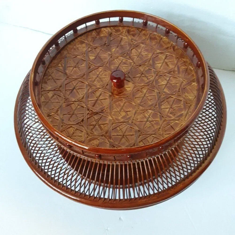 Vintage RARE Asian Brown Basket Food Storage 10in